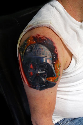 Light Saber Darth Vader tattoo by Andres Acosta